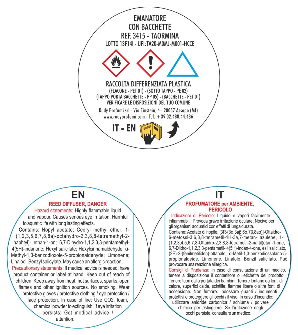 Etichetta completa profumatore per ambienti linea Taormina da 500 mL
