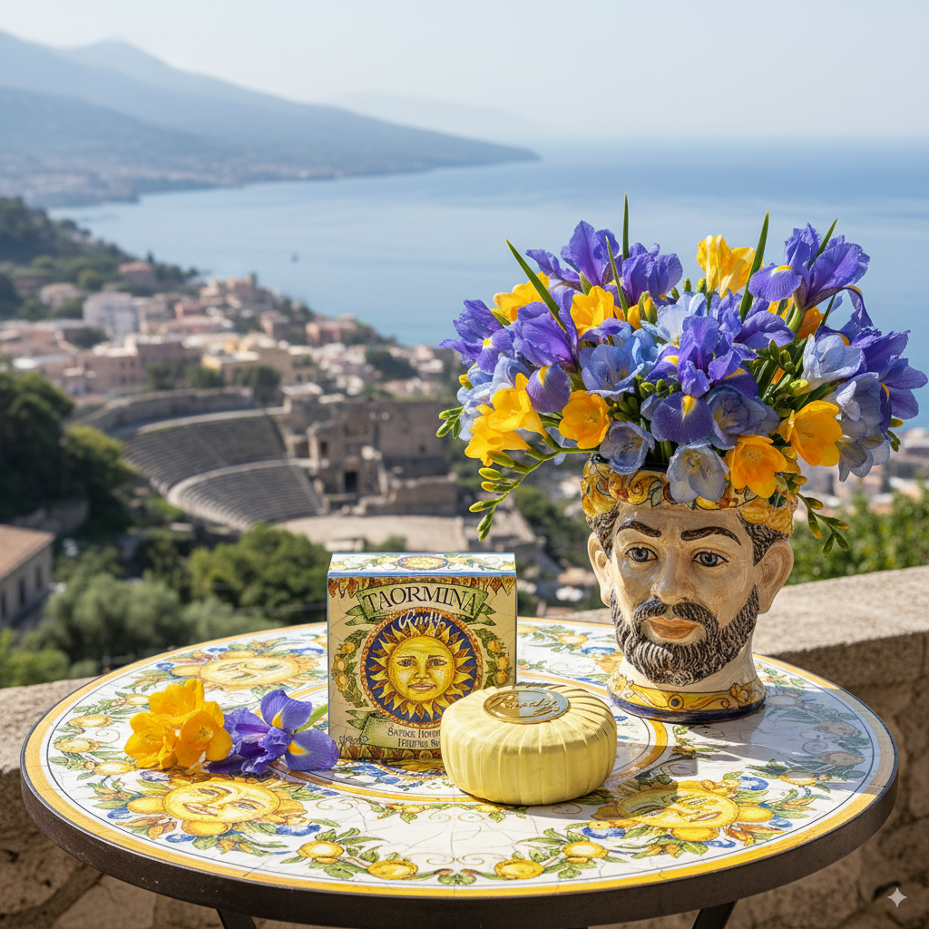 <b>100g de pastilla de jabón</b></br>Maioliche Art Edition</br><i>Línea Taormina</i>
