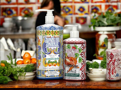 <b>Maioliche home collection</b><br>Kitchen hand soap, dish soap and tea towel set