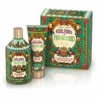 <b>Caja de Regalo con Gel de ducha 500 mL + Crema Corporal Hidratante 200 mL</b></br>Edición Gourmand</br><i>Helado de Pistacho</i>