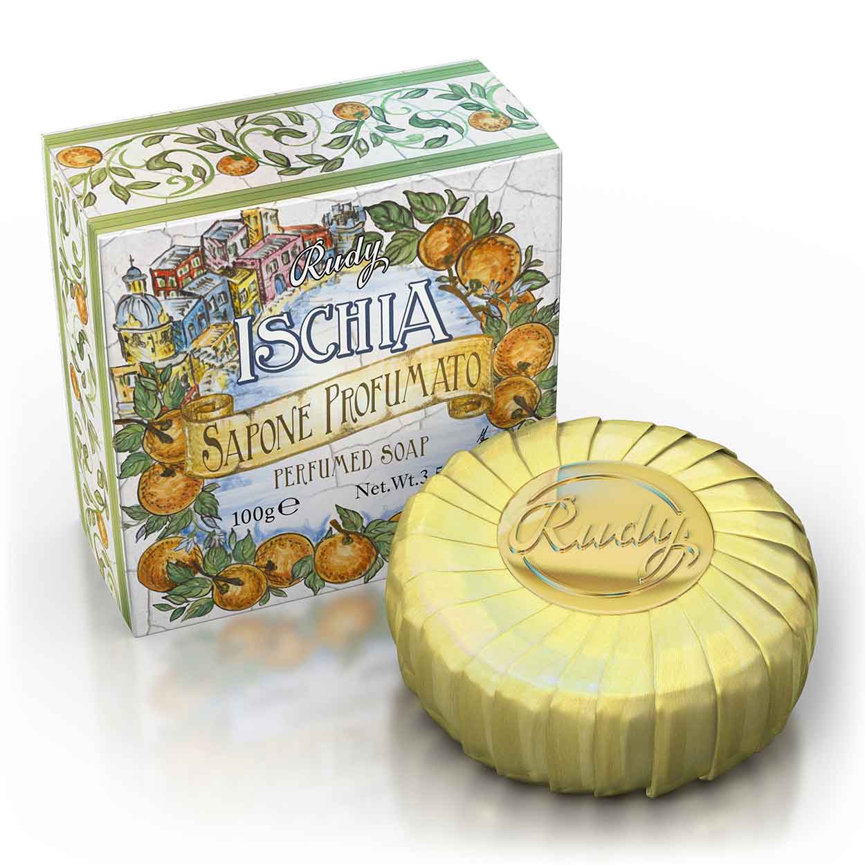 <b>100g de pastilla de jabón</b></br>Maioliche Art Edition</br><i>Línea Ischia</i>