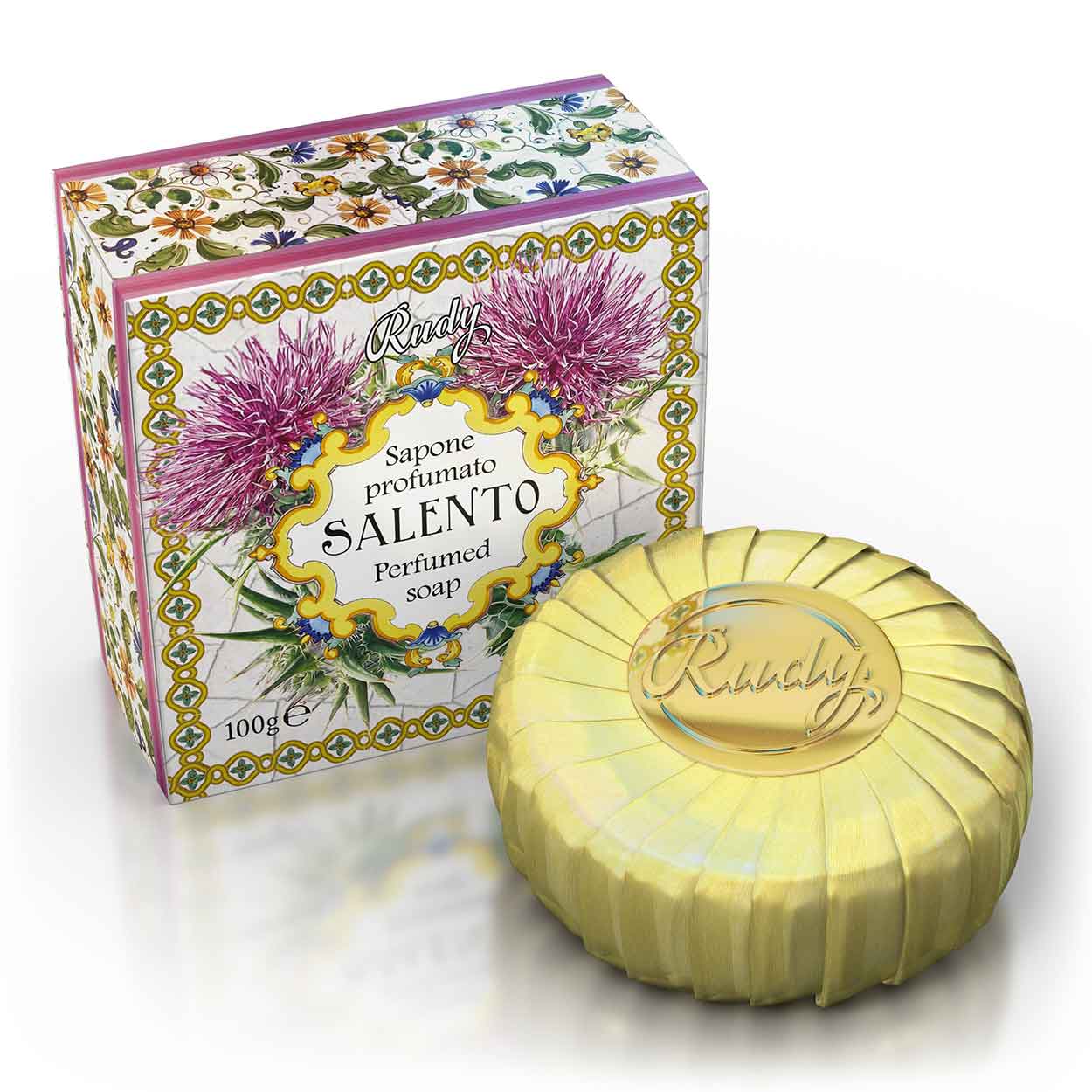 <b>100g de pastilla de jabón</b></br>Le Maioliche di Rudy</br><i>Línea Salento</i>
