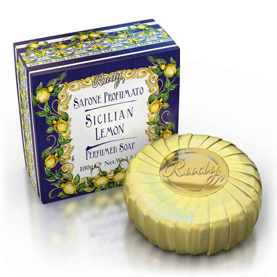 <b>100g de pastilla de jabón</b></br>Le Maioliche di Rudy</br><i>Línea de limón siciliano</i>